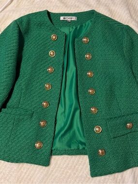 WD.NY Emerald Green Textured Military-Style Blazer